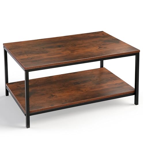 SUPER DEAL SUPER DEAL 2-Tier Industrial Coffee Table with Storage Shel — Design and materials in detail