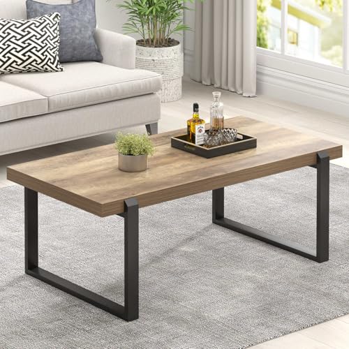 FOLUBAN FOLUBAN Coffee Table, Modern Rustic Wood and Metal Center Tabl — Design and materials in detail