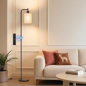 SIBRILLE Floor Lamp with Linen Shade, Dimmable Tall Standing Lamp with Remote Control &