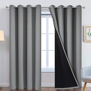 Yakamok 100% Blackout Curtains 84 Inches Long, 2 Thick Layers Heat and Full Light Blocking