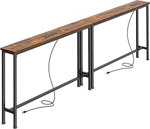 SUPERJARE 78.8 inch Narrow Console Table with Outlet, Sofa Tables, Beh — Manufacturer product photo — how to decorate console tabl