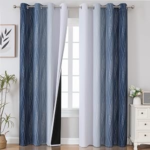 Estelar Textiler Navy Blue and Greyish White Blackout Curtains for Bedroom 84 Inches Long,