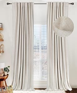 100% Blackout Shield Linen Textured Total Blackout Curtains for Bedroom 84 Inches Long, Ba