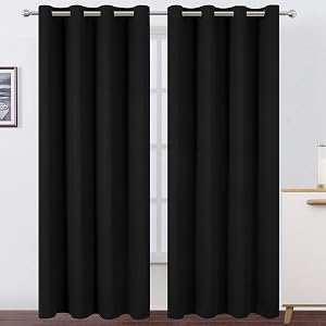 LEMOMO Blackout Curtains 52 x 84 inches Long Black Curtains Set of 2 Panels Thermal Insula