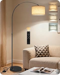 75" Arc Floor Lamp with Marble Base and Adjustable Height, Rotating Hanging Shade, Di