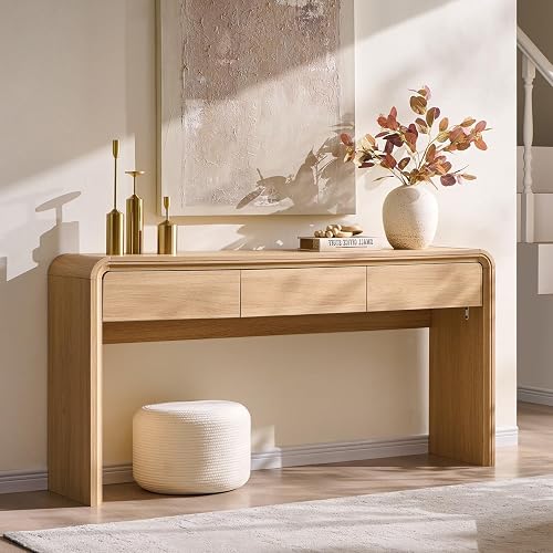 Aitjunz 63'' Console Table with 3 Drawers, Modern Entryway Table with — Build quality and design details up close