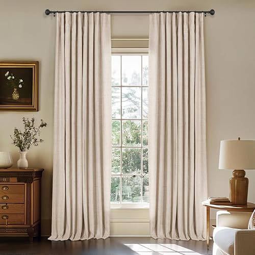 INOVADAY 100% Blackout Curtains for Bedroom, Oatmeal Black Out Curtain — Build quality and design details up close