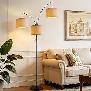 Dimmable 3 Lights Floor Lamp - 3000LM Super Bright Arc Floor Lamps for Living Room, Modern