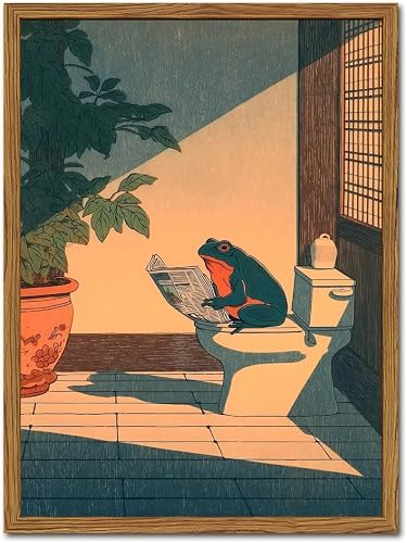 Funny Frog Bathroom Wall Art, Cute Japanese Frog in Toilet Wall Decor, — Build quality and design details up close