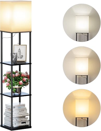 SUNMORY Floor Lamp with Shelves, Modern Square Standing Lamp with 3 Co — Our recommended configuration for best results