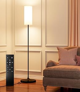 luckystyle Dimmable Floor Standing Tall Lamp, 12W Led Bulb with Lampshade, Foot Switch, Re