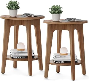 VASAGLE MAEZO Collection - Set of 2 Side Tables, 2-Tier Small Round End Tables, Nightstand