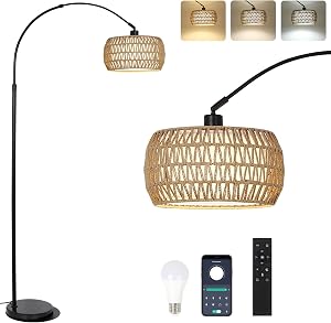 Arc Floor Lamps for Living Room with 3 Color Temperatures, Black Standing Lamp with Remote