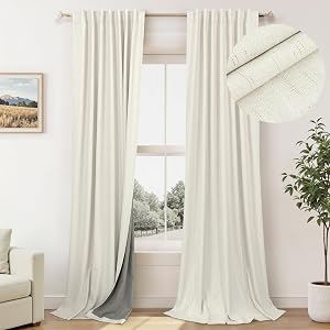 100% Blackout Curtains 84 Inch Length 2 Panels Set Neutral Boho Linen Farmhouse for Bedroo