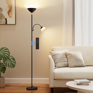 SIBRILLE 2-in-1 Torchiere Floor Lamp, 34W Super Bright LED Standing Lamp with Remote &