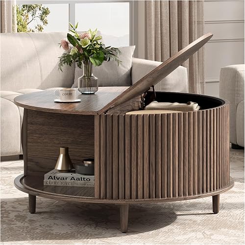 JOINICE,Round Coffee Table with Storage, 31.5