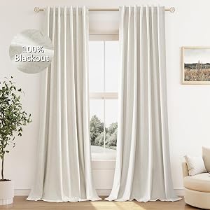 Guken Cream Linen Blackout Curtains 84 Inch Length 2 Panels Set for Living Room Bedroom Ba