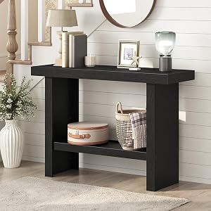 MAHANCRIS Console Table, 39.4'' Black Rectangular Entryway Table, Modern Console Table wit