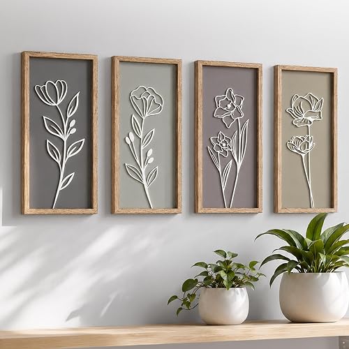 3D Wooden Floral Bathroom Wall Decor (Set of 4) Lightweight, Ready-to- — Key specifications at a glance