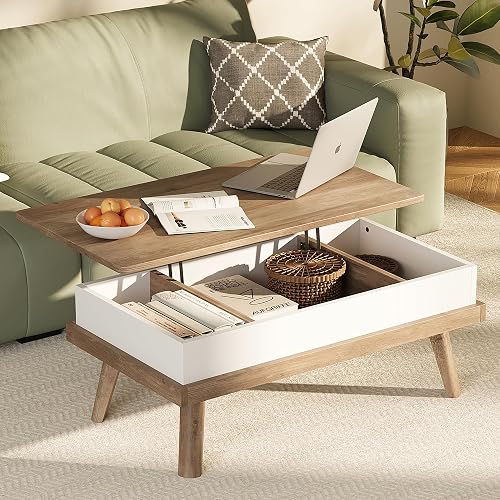 Meilocar Wood Coffee Table, Lift Top Coffee Table with Hidden Compartm — Build quality and design details up close