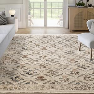 Abani Floral Area Rug - 8'x10' Cream & Ivory Rectangle Rug for Living Room & Bedro