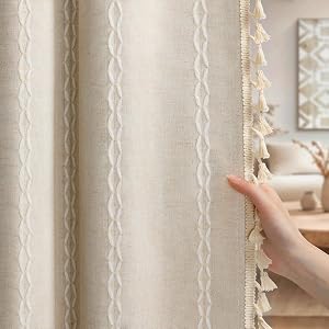 XOGUIBO Boho Blackout Curtains 2 Panels 84 Inch for Living Room Bedroom, Beige Linen Textu