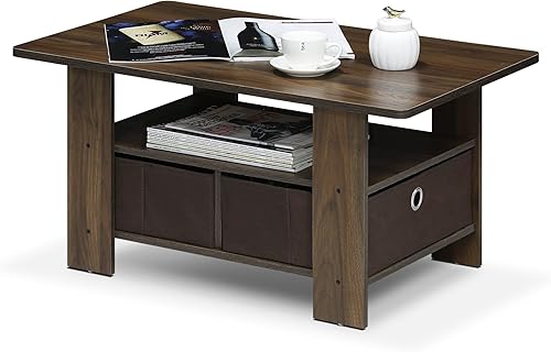 Furinno Andrey Coffee Table with Bin Drawer, Columbia Walnut/Dark Brow — Side-by-side comparison of top picks in this category
