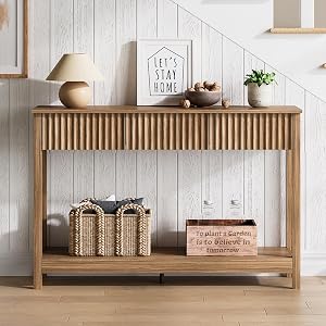 Treocho 47" Console Table with Drawers, Fluted Narrow Entryway Table with Open Shelf,