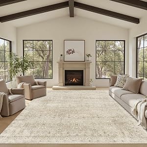 Rugxara 8x10 Area Rugs for Living Room Bedroom, Beige Large Washable Neutral Rug, Vintage 