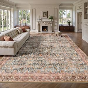 Yarooge 8x10 Area Rugs for Living Room - Washable Vintage Retro Large Rug, Soft Ultra Thin