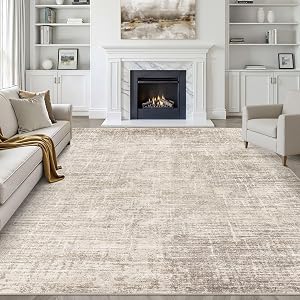 8x10 Area Rugs Living Room: Washable Large Neutral Brown Rug Abstract Soft Modern Stain Re