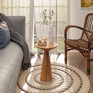COZAYH Small Pedestal End Table Round Farmhouse Martini Table Wood Plant Stand Rustic Drin