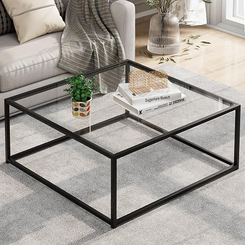 Black Glass Coffee Table for Living Room,Square Coffee Tables for Smal — Build quality and design details up close