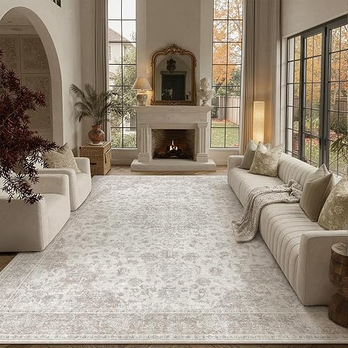 PureCozy 8x10 Area Rug Washable Neutral Beige Vintage Living Room Bedr — Real-world performance testing in action