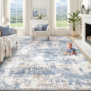 XLUEZ 8x10 Area Rugs for Living Room, Washable Modern Abstract Large Area Rug Neutral Soft